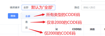 全部：查询所有类型CODE码（2000，400X，500X）的日志记录，如下图所