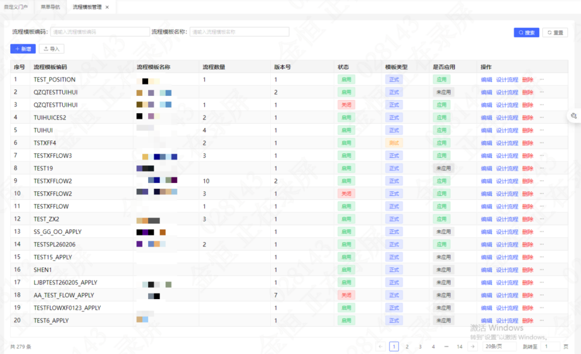 流程模板管理页面
