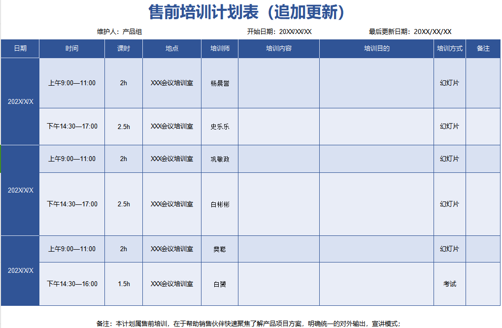 培训计划（售前）